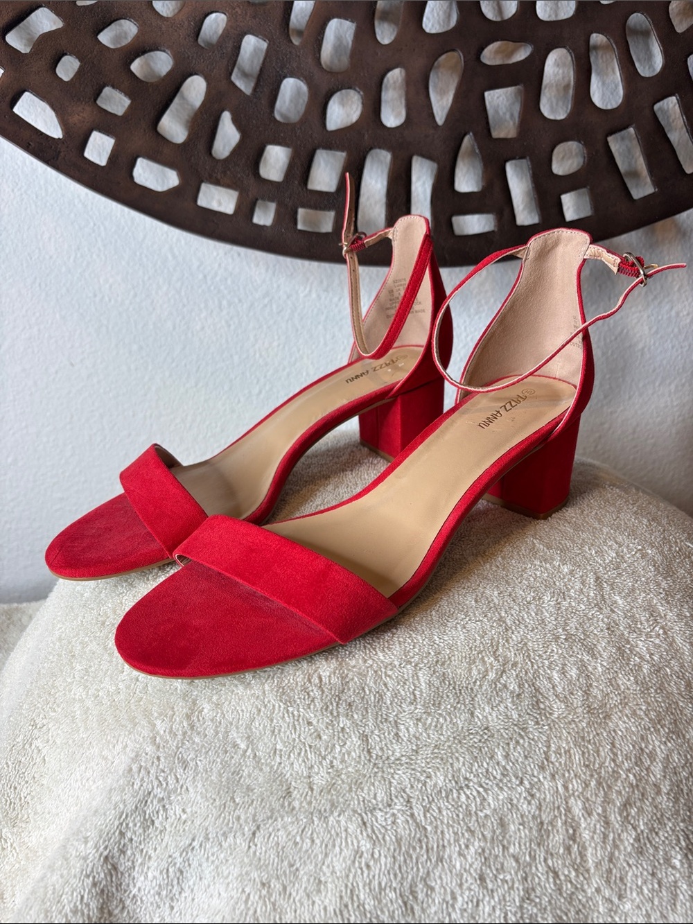 🧡Block Heel Sandals Women's 10 Orange Suede Ankle Strap Pizzanni 🧡 - Picture 5 of 14